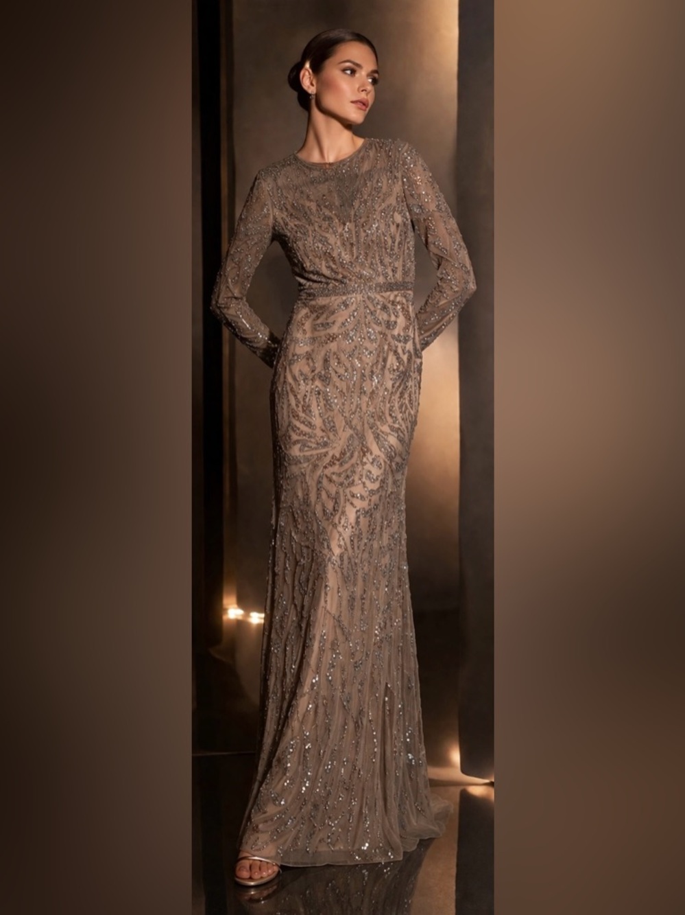 👗 NWT! Mac Duggal Sequin & Bead Long Sleeve Dress